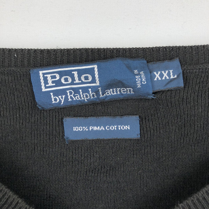 Ralph Lauren POLO by Ralph Lauren V-neck Pima cotton knit sweater, men's size XXL Pima Cotton black type Vintage Second Hand