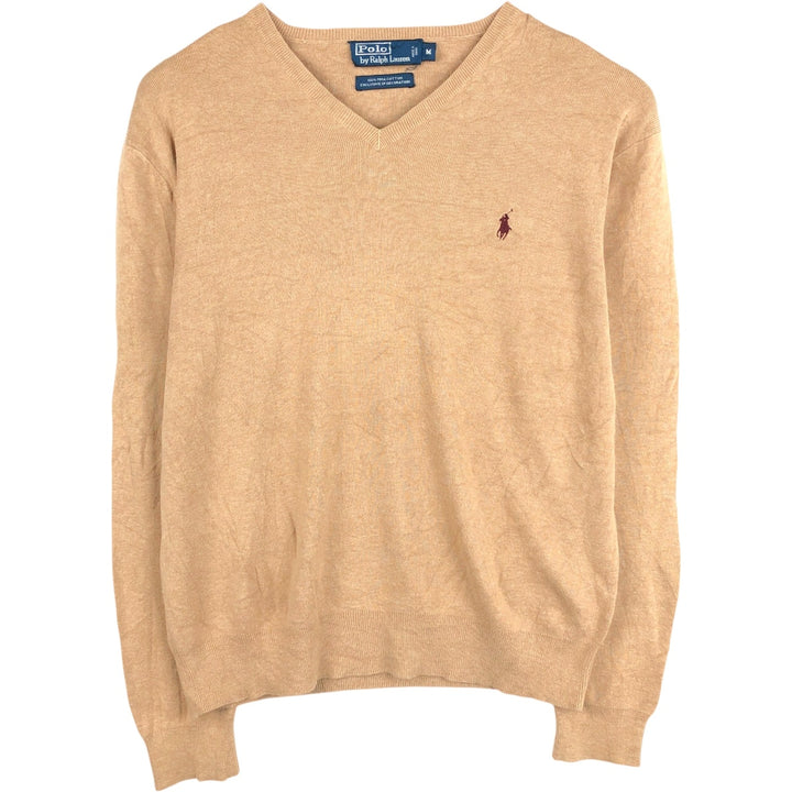 Ralph Lauren POLO by Ralph Lauren V-neck Pima cotton knit sweater, men's size M Pima Cotton Camel type Vintage Second Hand
