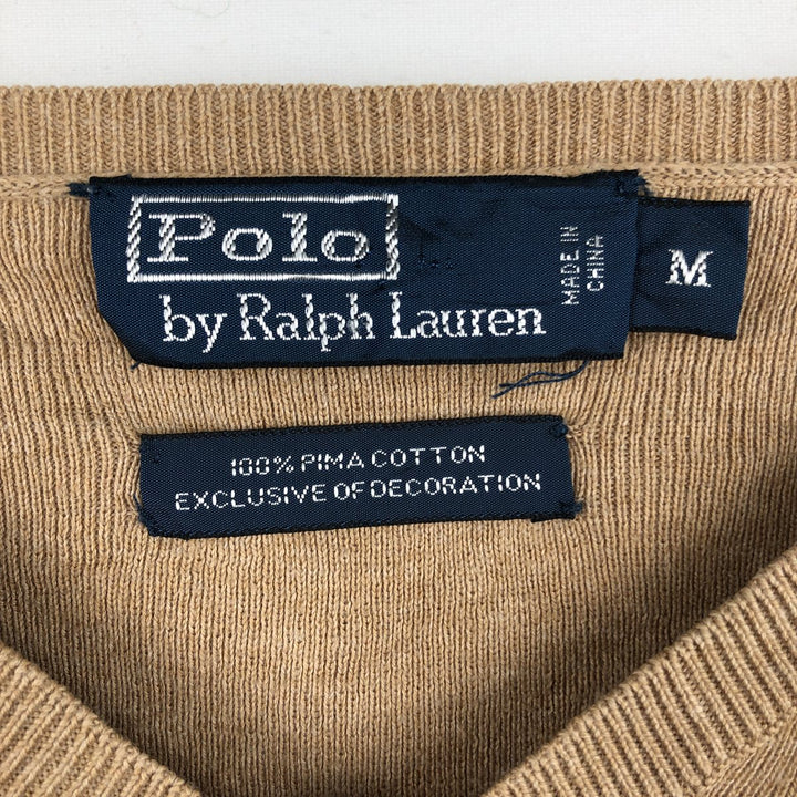 Ralph Lauren POLO by Ralph Lauren V-neck Pima cotton knit sweater, men's size M Pima Cotton Camel type Vintage Second Hand