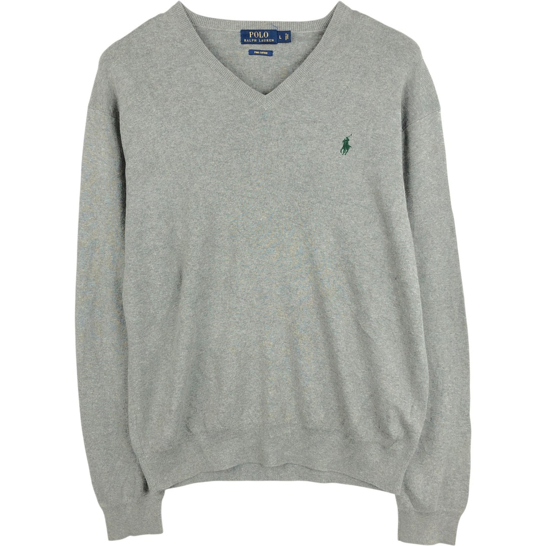 Ralph Lauren POLO RALPH LAUREN V-neck Pima cotton knit sweater, men's size L Pima Cotton gray type Vintage Second Hand