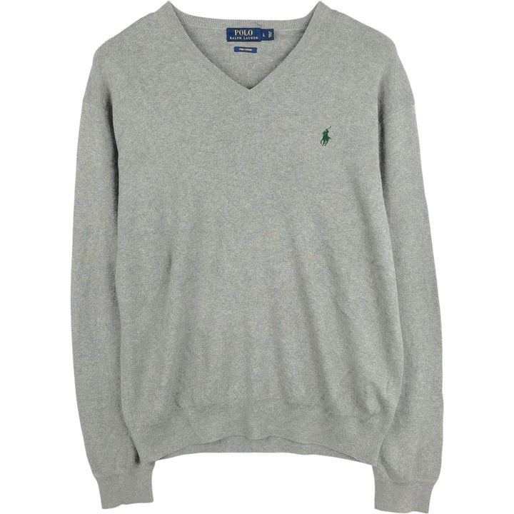 Ralph Lauren POLO RALPH LAUREN V-neck Pima cotton knit sweater, men's size L Pima Cotton gray type Vintage Second Hand