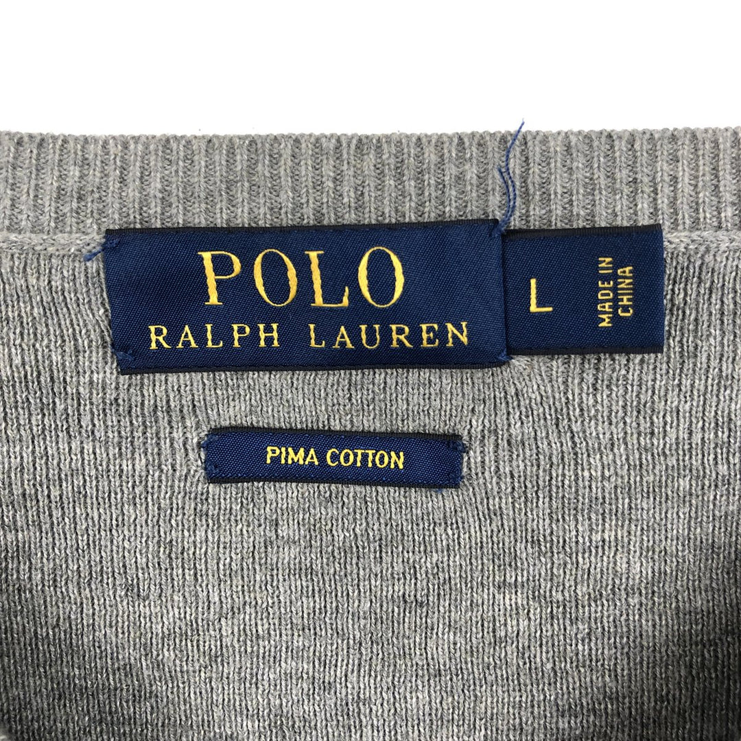 Ralph Lauren POLO RALPH LAUREN V-neck Pima cotton knit sweater, men's size L Pima Cotton gray type Vintage Second Hand