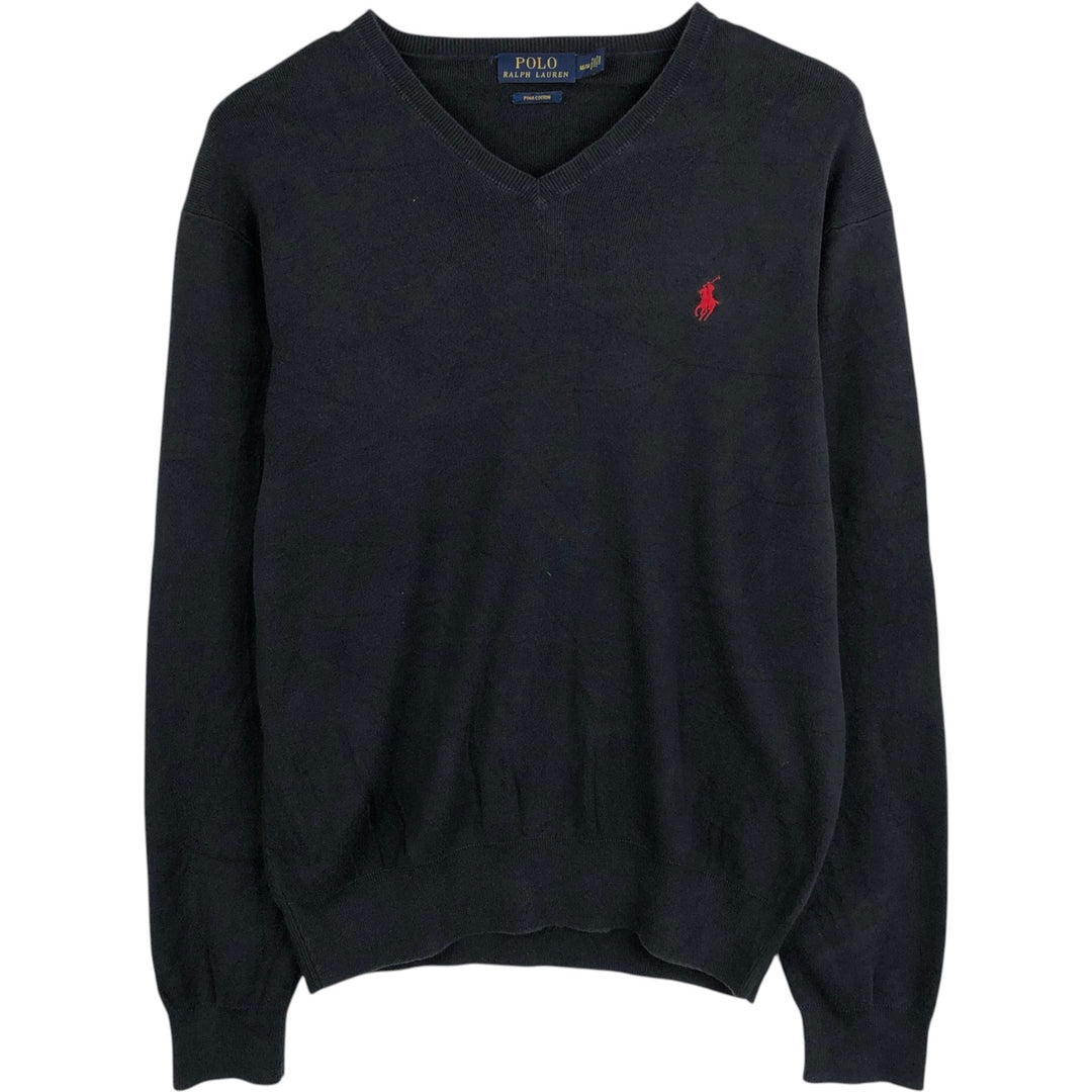 Ralph Lauren POLO by Ralph Lauren V-neck Pima cotton knit sweater, men's size M Pima Cotton black type Vintage Second Hand
