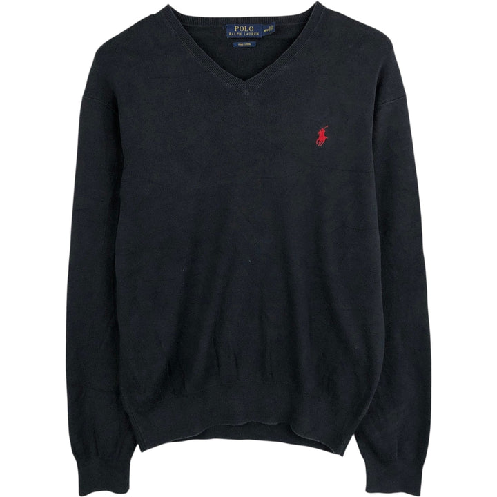 Ralph Lauren POLO by Ralph Lauren V-neck Pima cotton knit sweater, men's size M Pima Cotton black type Vintage Second Hand