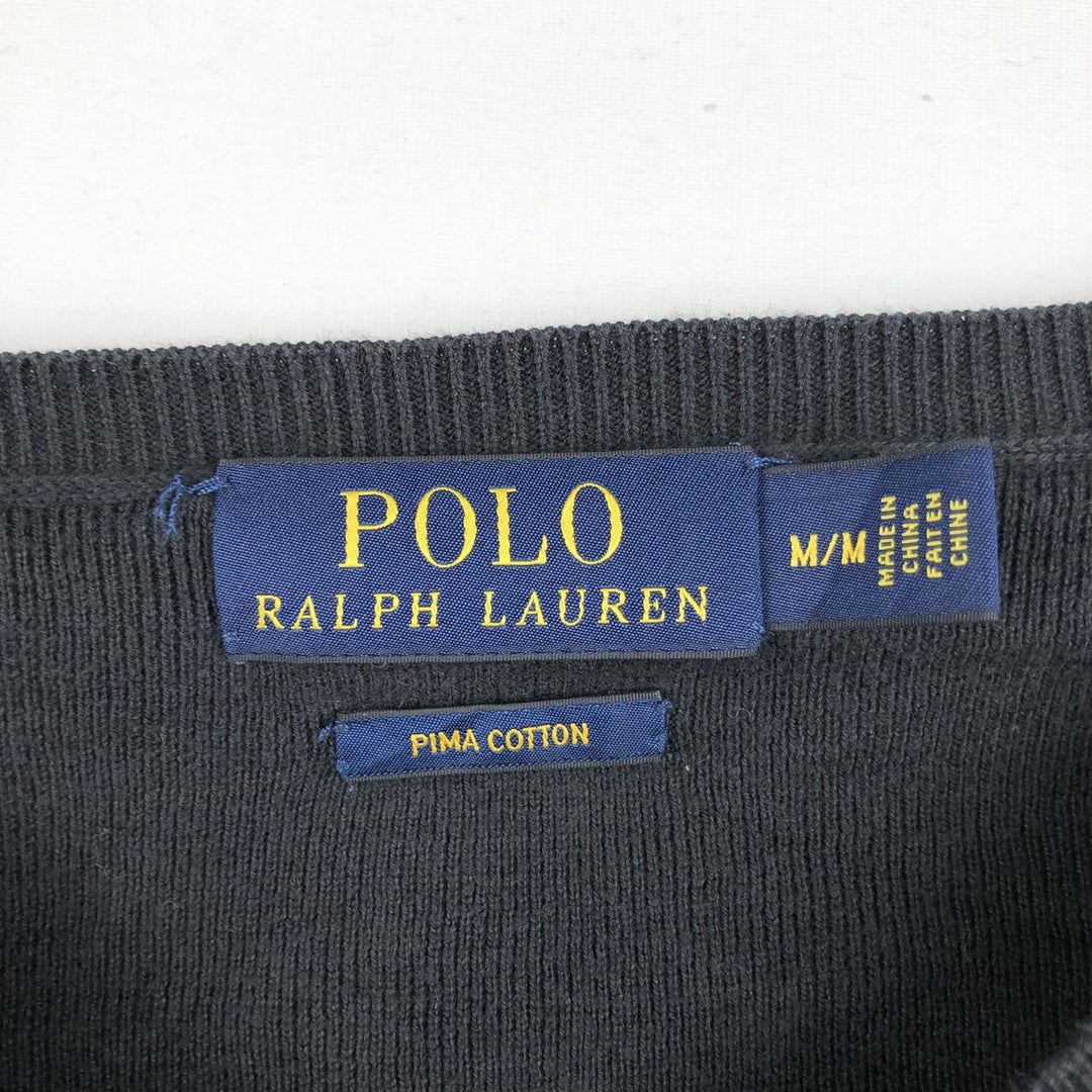 Ralph Lauren POLO by Ralph Lauren V-neck Pima cotton knit sweater, men's size M Pima Cotton black type Vintage Second Hand