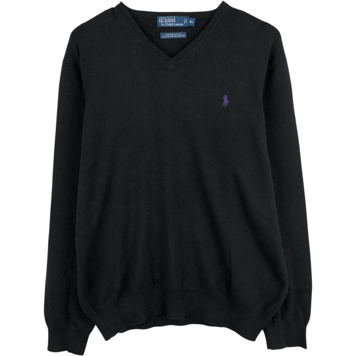 Ralph Lauren POLO by Ralph Lauren V-neck cotton knit sweater, men's size XL equivalent, V-neck. Pima Cotton black type Vintage Second Hand
