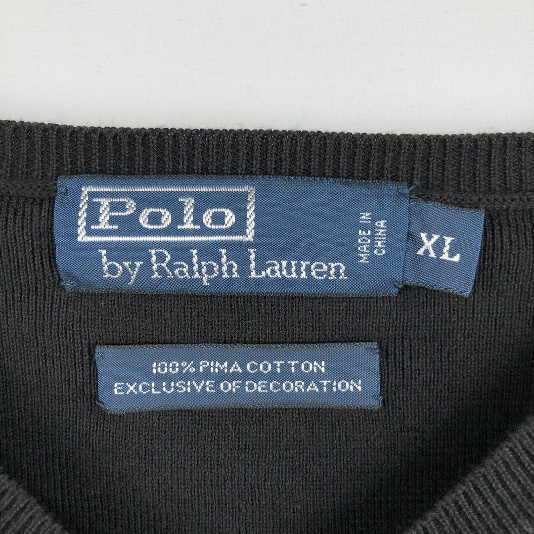 Ralph Lauren POLO by Ralph Lauren V-neck cotton knit sweater, men's size XL equivalent, V-neck. Pima Cotton black type Vintage Second Hand