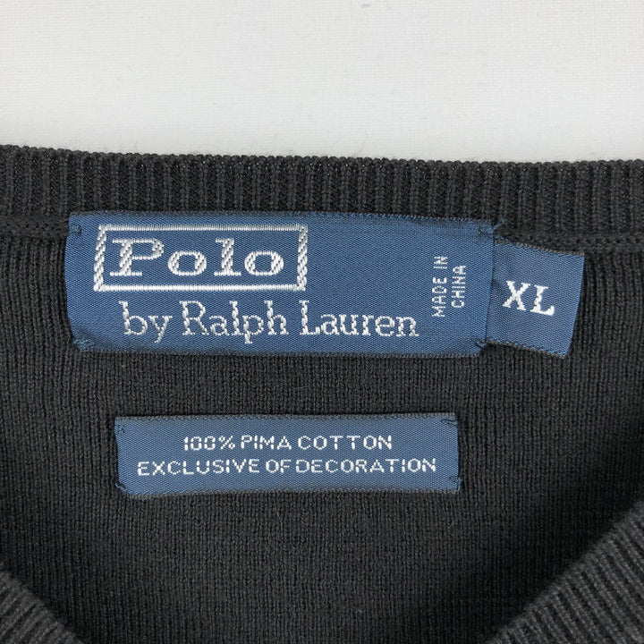 Ralph Lauren POLO by Ralph Lauren V-neck cotton knit sweater, men's size XL equivalent, V-neck. Pima Cotton black type Vintage Second Hand