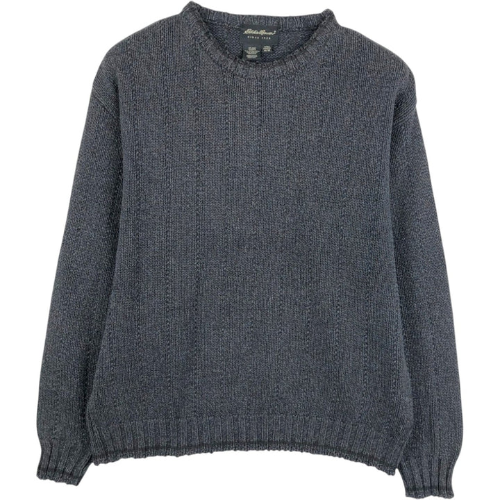 2000'S Eddie Bauer ribbed cotton knit sweater, made in USA, men's size M (approx.) cotton black type Vintage Second Hand