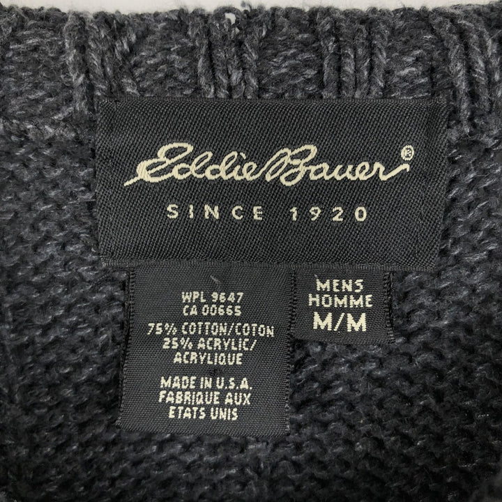 2000'S Eddie Bauer ribbed cotton knit sweater, made in USA, men's size M (approx.) cotton black type Vintage Second Hand
