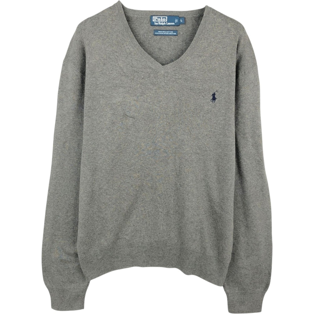 Ralph Lauren POLO by Ralph Lauren V-neck Pima cotton knit sweater, men's size L Pima Cotton gray type Vintage Second Hand