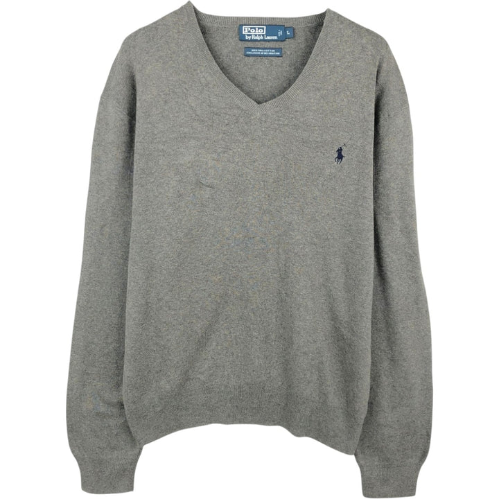 Ralph Lauren POLO by Ralph Lauren V-neck Pima cotton knit sweater, men's size L Pima Cotton gray type Vintage Second Hand