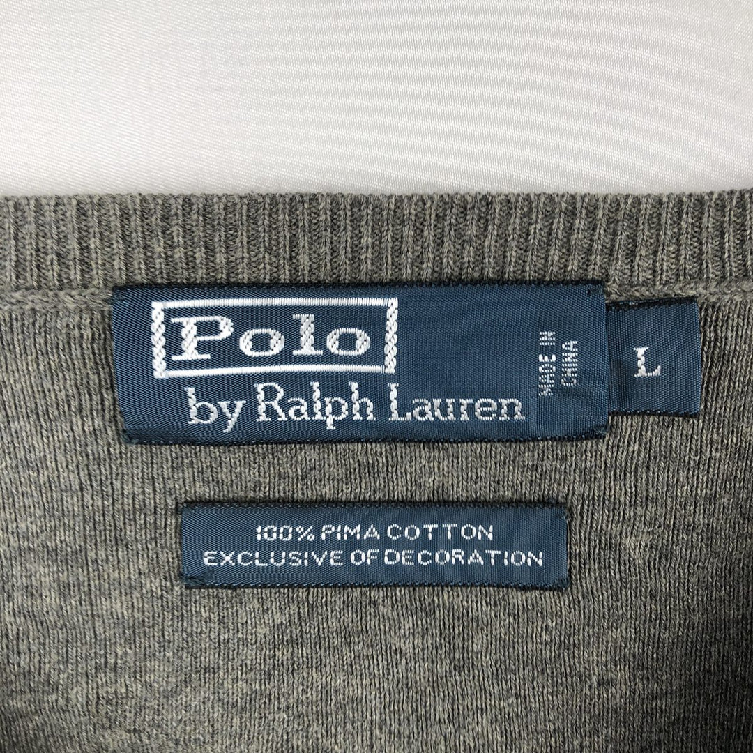 Ralph Lauren POLO by Ralph Lauren V-neck Pima cotton knit sweater, men's size L Pima Cotton gray type Vintage Second Hand