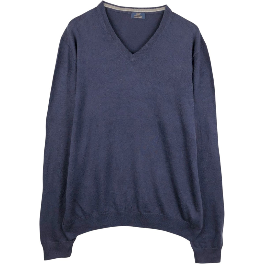 Brooks Brothers 346 V-neck Cotton Knit Sweater, Men's Size XXL (approx.) Supima Cotton navy blue type Vintage Second Hand