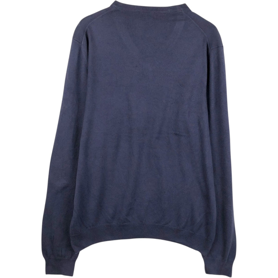 Brooks Brothers 346 V-neck Cotton Knit Sweater, Men's Size XXL (approx.) Supima Cotton navy blue type Vintage Second Hand