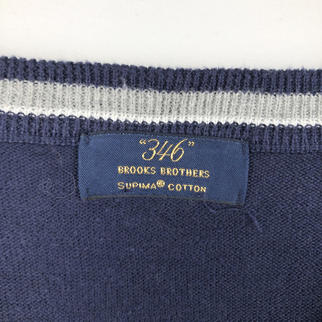 Brooks Brothers 346 V-neck Cotton Knit Sweater, Men's Size XXL (approx.) Supima Cotton navy blue type Vintage Second Hand