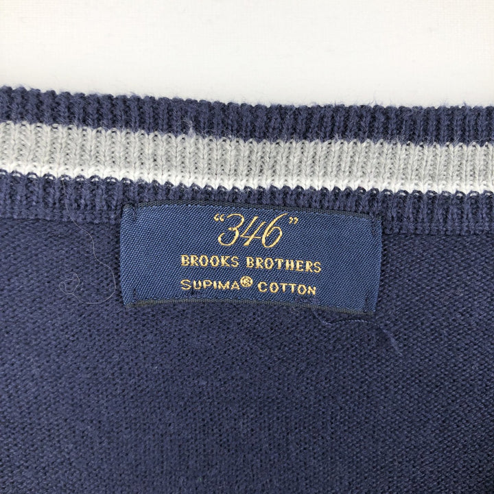 Brooks Brothers 346 V-neck Cotton Knit Sweater, Men's Size XXL (approx.) Supima Cotton navy blue type Vintage Second Hand