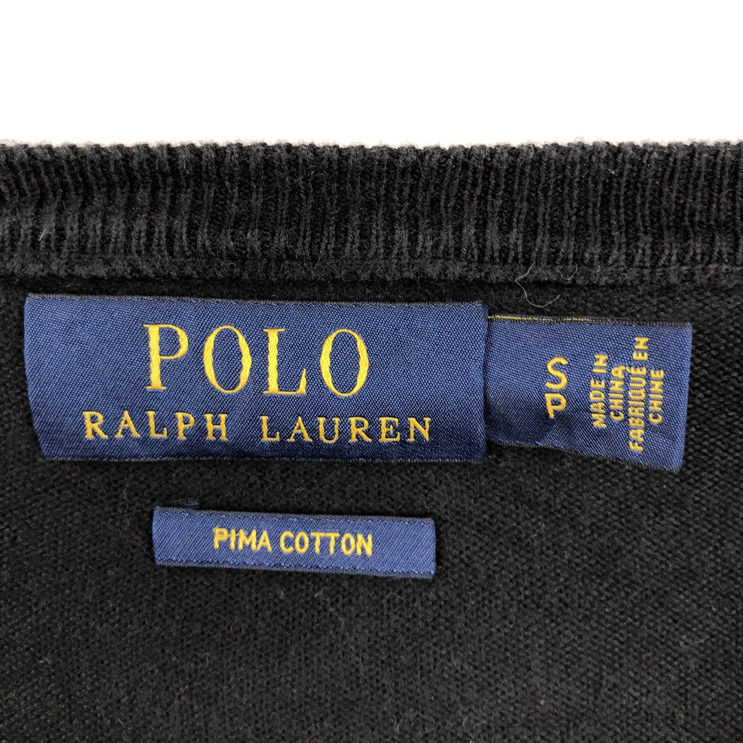 Ralph Lauren POLO by Ralph Lauren V-neck cotton knit sweater, men's size S cotton black type Vintage Second Hand
