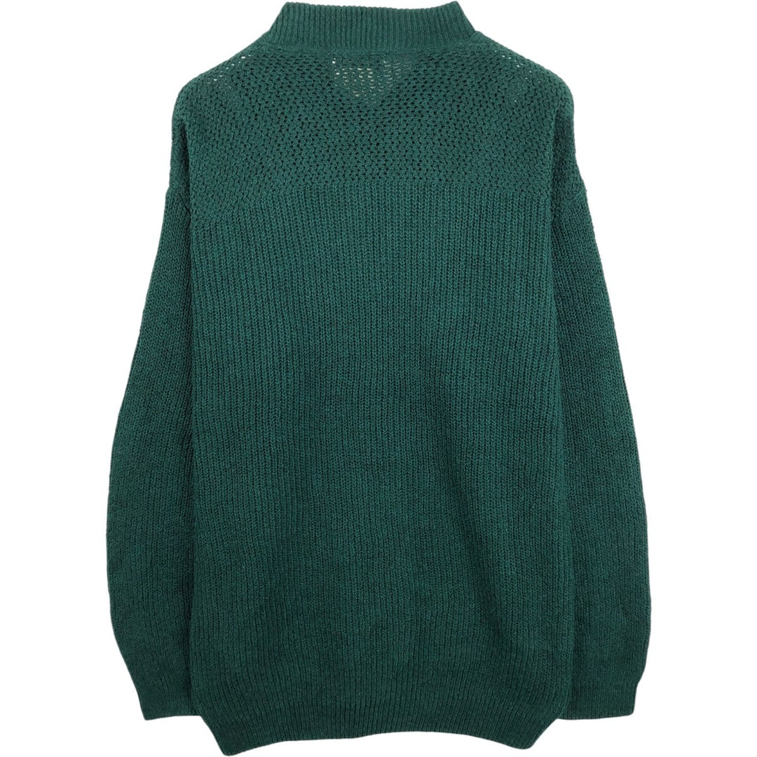 1990'S Eddie Bauer Henley Neck Cotton Knit Sweater, Made in USA, Men's Size L (approx.), Vintage cotton green type Vintage Second Hand