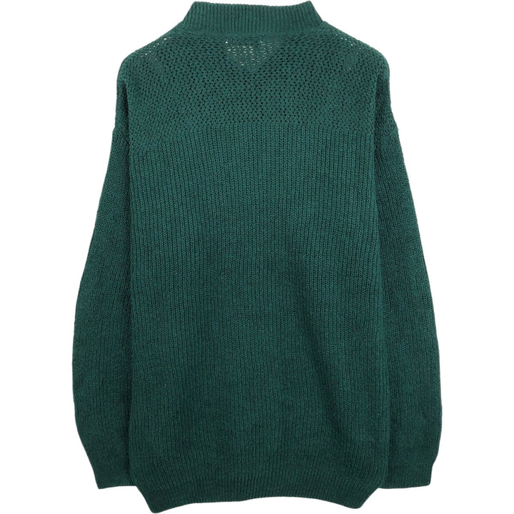 1990'S Eddie Bauer Henley Neck Cotton Knit Sweater, Made in USA, Men's Size L (approx.), Vintage cotton green type Vintage Second Hand