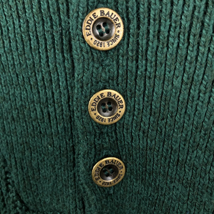 1990'S Eddie Bauer Henley Neck Cotton Knit Sweater, Made in USA, Men's Size L (approx.), Vintage cotton green type Vintage Second Hand