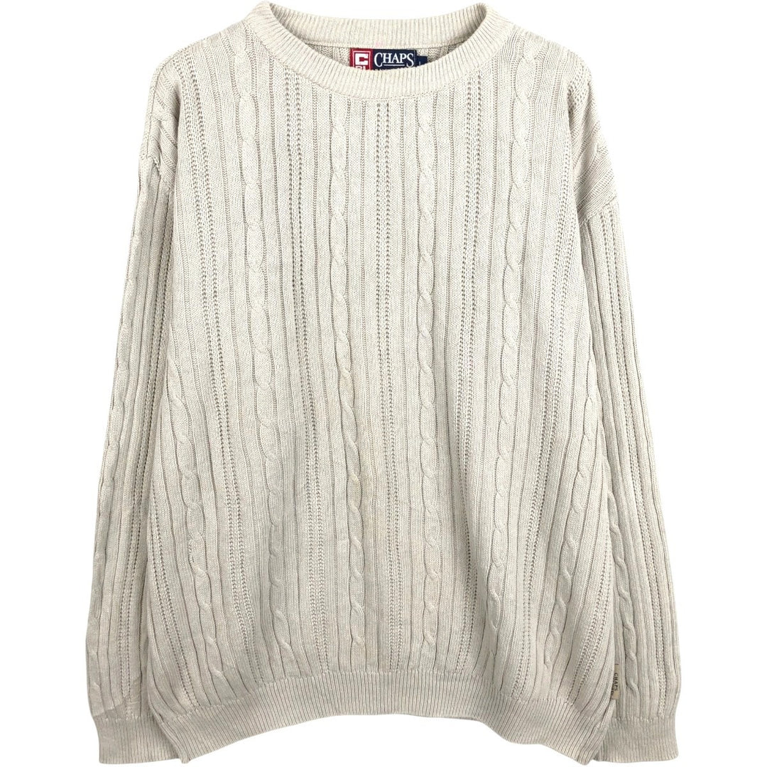 Ralph Lauren CHAPS Cable Knit Cotton Sweater, Made in USA, Men's Size L (approx.) cotton white type Vintage Second Hand