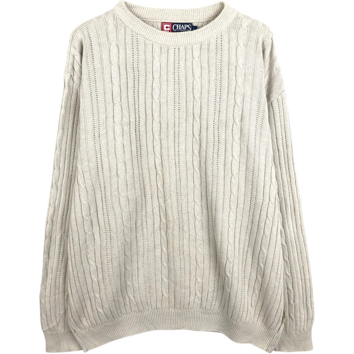 Ralph Lauren CHAPS Cable Knit Cotton Sweater, Made in USA, Men's Size L (approx.) cotton white type Vintage Second Hand