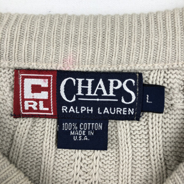 Ralph Lauren CHAPS Cable Knit Cotton Sweater, Made in USA, Men's Size L (approx.) cotton white type Vintage Second Hand