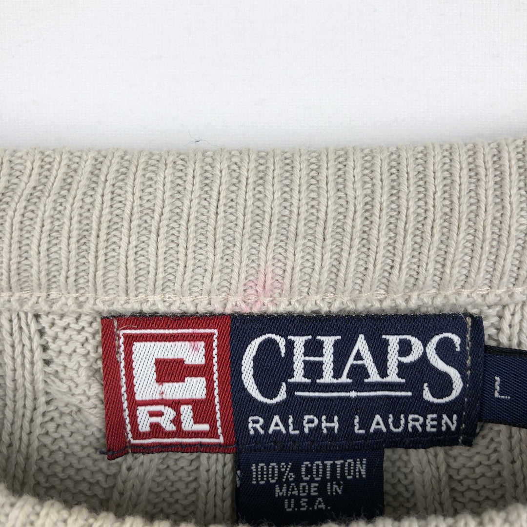 Ralph Lauren CHAPS Cable Knit Cotton Sweater, Made in USA, Men's Size L (approx.) cotton white type Vintage Second Hand