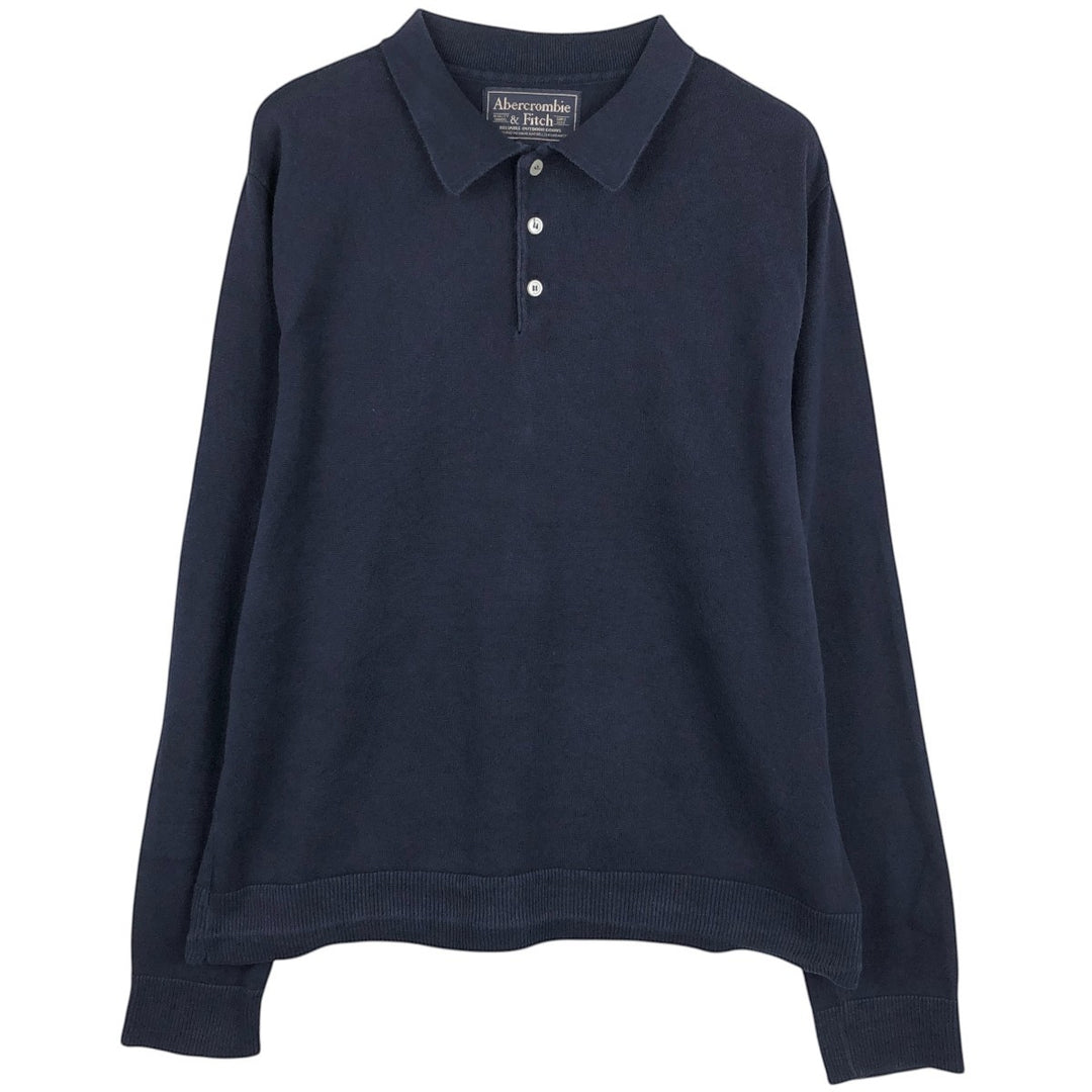 90s-00'S Abercrombie and Fitch Polo Knit Sweater, Made in USA, Men's XL equivalent, Vintage cotton navy blue type Vintage Second Hand