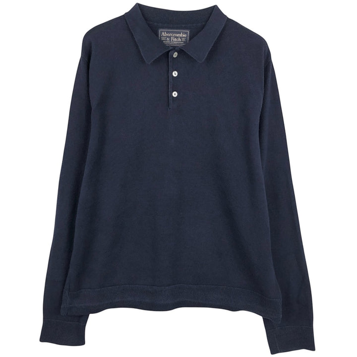 90s-00'S Abercrombie and Fitch Polo Knit Sweater, Made in USA, Men's XL equivalent, Vintage cotton navy blue type Vintage Second Hand