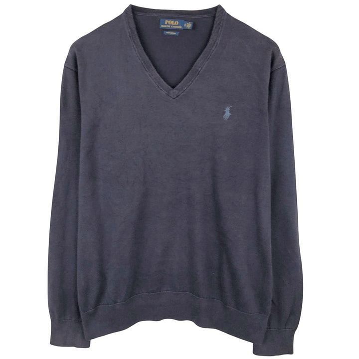 Ralph Lauren POLO RALPH LAUREN V-neck Pima cotton knit sweater, men's size L Pima Cotton navy blue type Vintage Second Hand