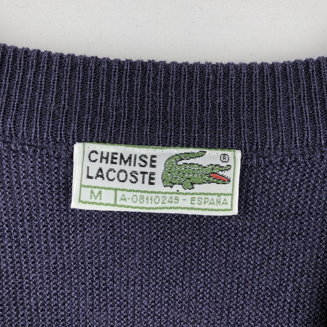 1980'S Lacoste CHEMISE French Lacoste V-neck acrylic knit sweater, made in Spain, men's size M equivalent, vintage. acrylic Purple type blue-purple Vintage Second Hand