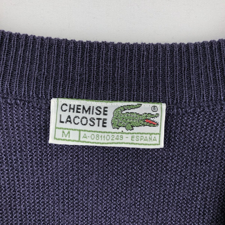 1980'S Lacoste CHEMISE French Lacoste V-neck acrylic knit sweater, made in Spain, men's size M equivalent, vintage. acrylic Purple type blue-purple Vintage Second Hand