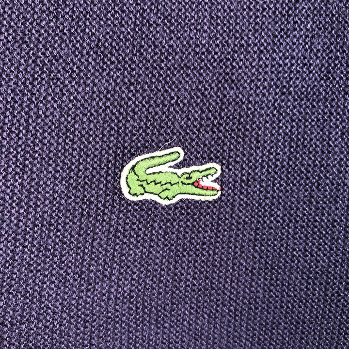 1980'S Lacoste CHEMISE French Lacoste V-neck acrylic knit sweater, made in Spain, men's size M equivalent, vintage. acrylic Purple type blue-purple Vintage Second Hand