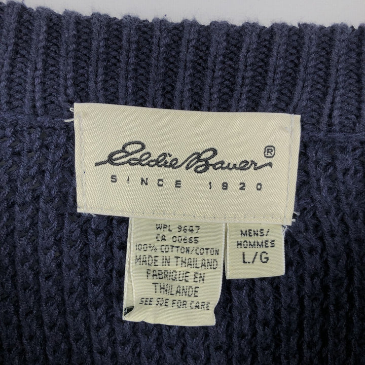 Vintage 90s-00'S Eddie Bauer cotton knit sweater, men's size L cotton navy blue type Vintage Second Hand