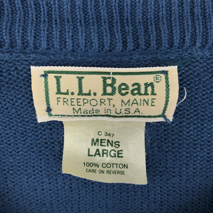 Vintage LLBean cotton knit sweater from the 80s-90s, made in the USA, men's size L equivalent. cotton blue type Vintage Second Hand