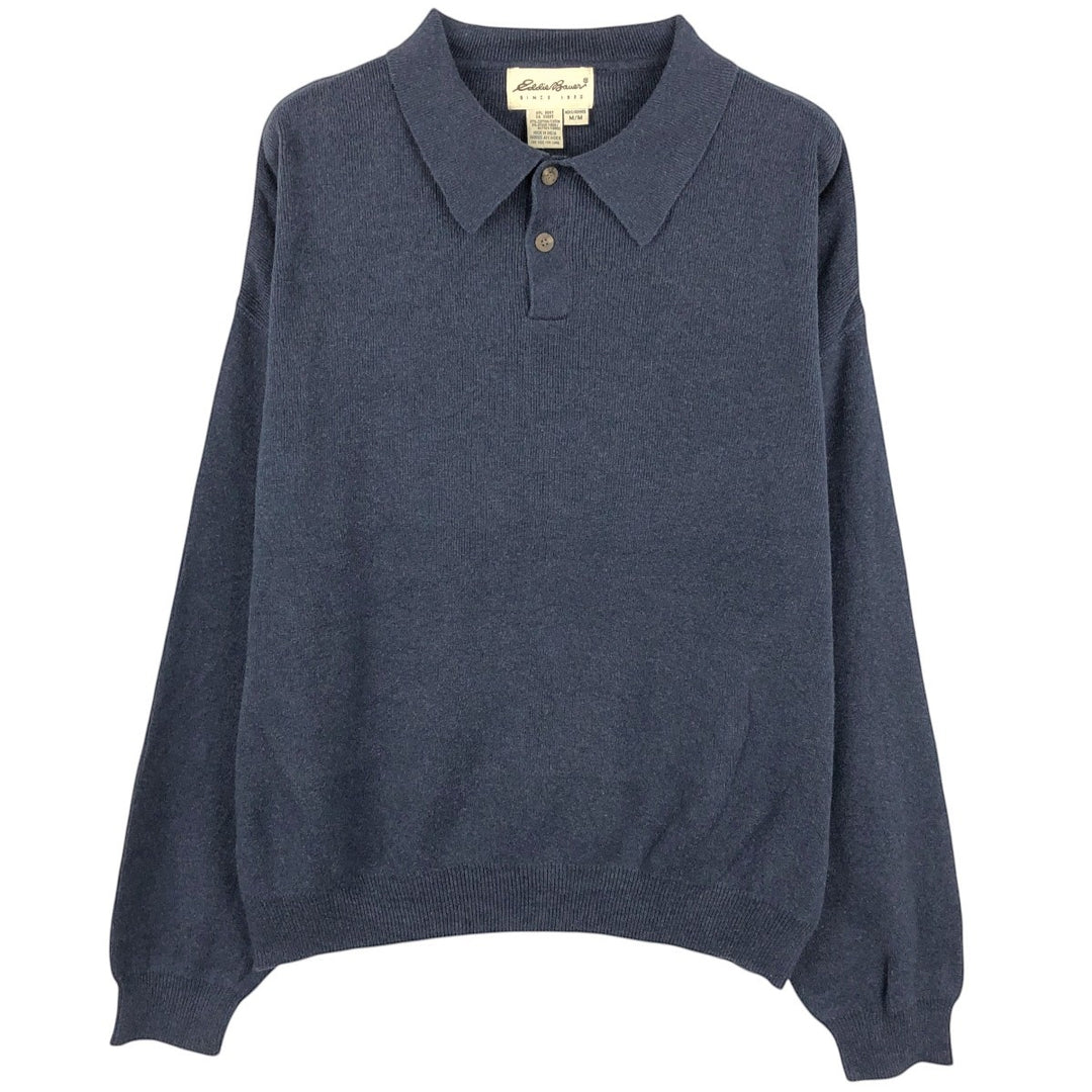 1990'S Eddie Bauer polo knit sweater, men's size M equivalent, vintage. cotton blue type Vintage Second Hand