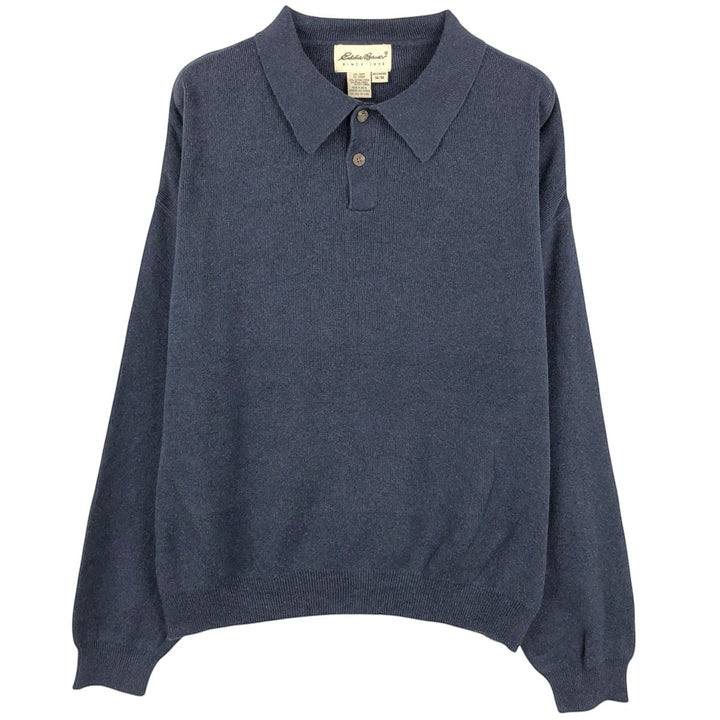1990'S Eddie Bauer polo knit sweater, men's size M equivalent, vintage. cotton blue type Vintage Second Hand