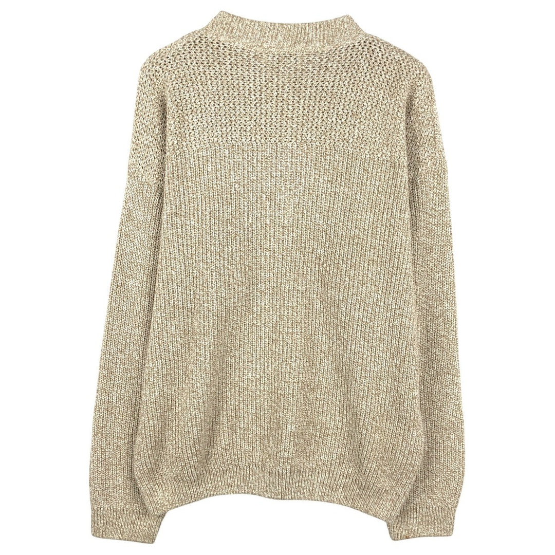 1990'S Eddie Bauer Henley Neck Ribbed Cotton Knit Sweater, Made in USA, Men's Size L (approx.), Vintage cotton Beige type Vintage Second Hand