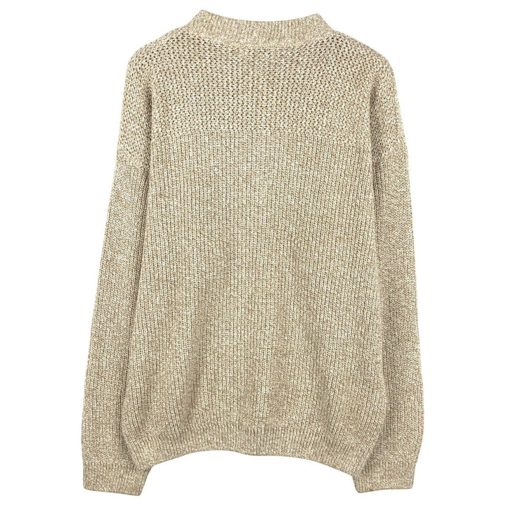 1990'S Eddie Bauer Henley Neck Ribbed Cotton Knit Sweater, Made in USA, Men's Size L (approx.), Vintage cotton Beige type Vintage Second Hand