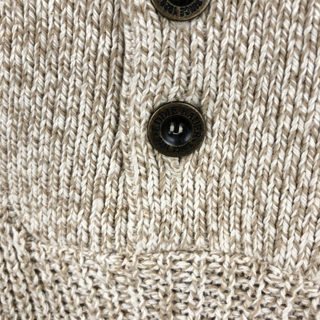1990'S Eddie Bauer Henley Neck Ribbed Cotton Knit Sweater, Made in USA, Men's Size L (approx.), Vintage cotton Beige type Vintage Second Hand