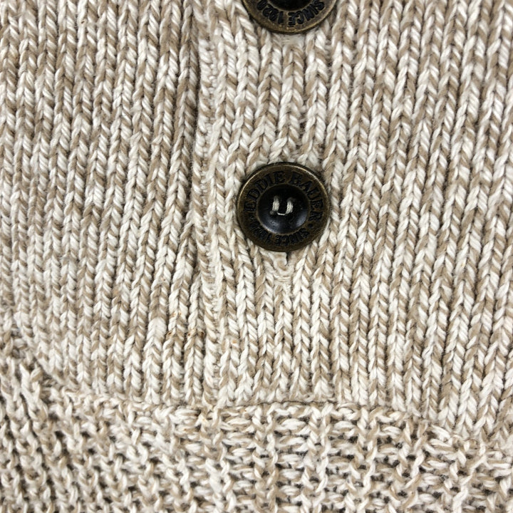 1990'S Eddie Bauer Henley Neck Ribbed Cotton Knit Sweater, Made in USA, Men's Size L (approx.), Vintage cotton Beige type Vintage Second Hand