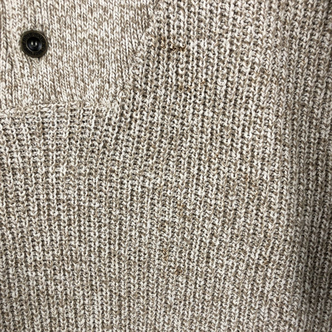 1990'S Eddie Bauer Henley Neck Ribbed Cotton Knit Sweater, Made in USA, Men's Size L (approx.), Vintage cotton Beige type Vintage Second Hand