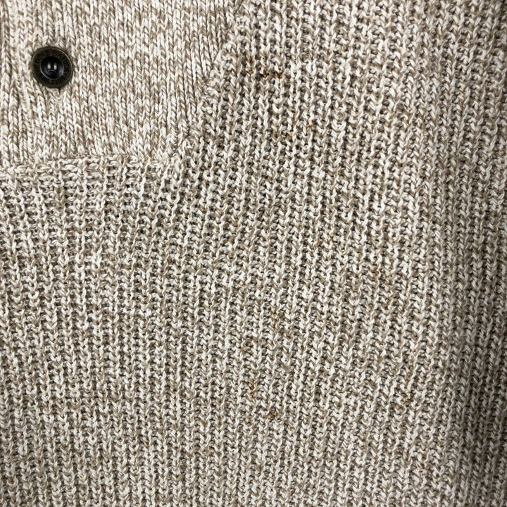 1990'S Eddie Bauer Henley Neck Ribbed Cotton Knit Sweater, Made in USA, Men's Size L (approx.), Vintage cotton Beige type Vintage Second Hand