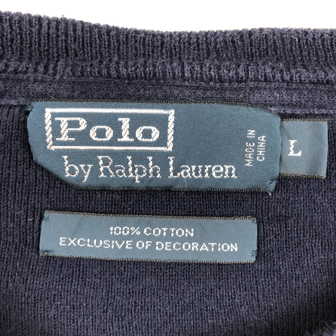 Ralph Lauren POLO by Ralph Lauren Cotton Knit Sweater Men's L size cotton navy blue type Vintage Second Hand