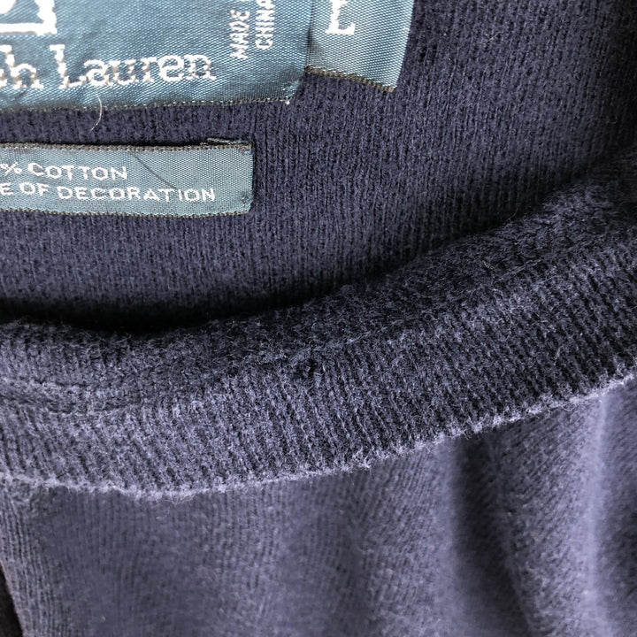 Ralph Lauren POLO by Ralph Lauren Cotton Knit Sweater Men's L size cotton navy blue type Vintage Second Hand