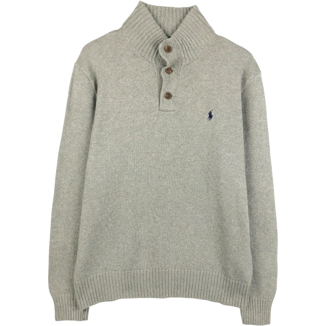 Ralph Lauren POLO RALPH LAUREN Cotton Knit Half-Button Sweater, Men's Size L cotton gray type Vintage Second Hand
