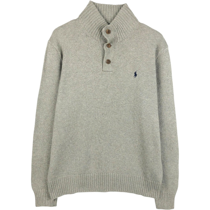 Ralph Lauren POLO RALPH LAUREN Cotton Knit Half-Button Sweater, Men's Size L cotton gray type Vintage Second Hand