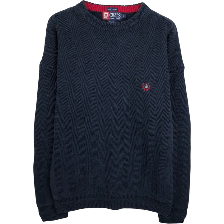 Ralph Lauren CHAPS herringbone cotton knit sweater, men's size M cotton navy blue type Vintage Second Hand